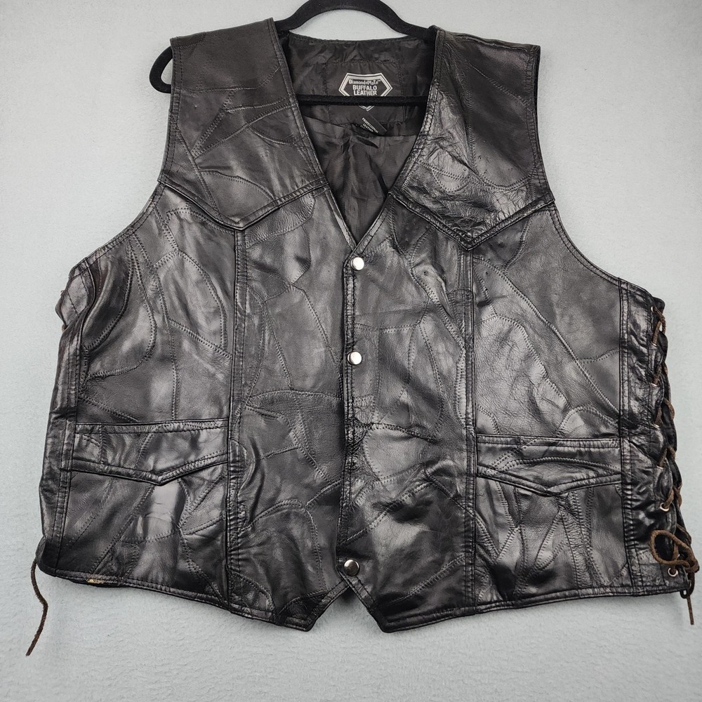 Diamond Plate Vest Mens 2XL Black Buffalo Leather Biker Live To Ride Eagle USA
